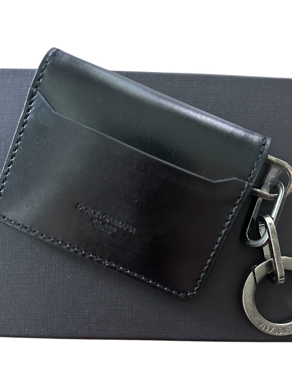 Dolce & Gabbana Black Leather Card Holder Keychain Wallet NWT and Box - Picture 4 of 11
